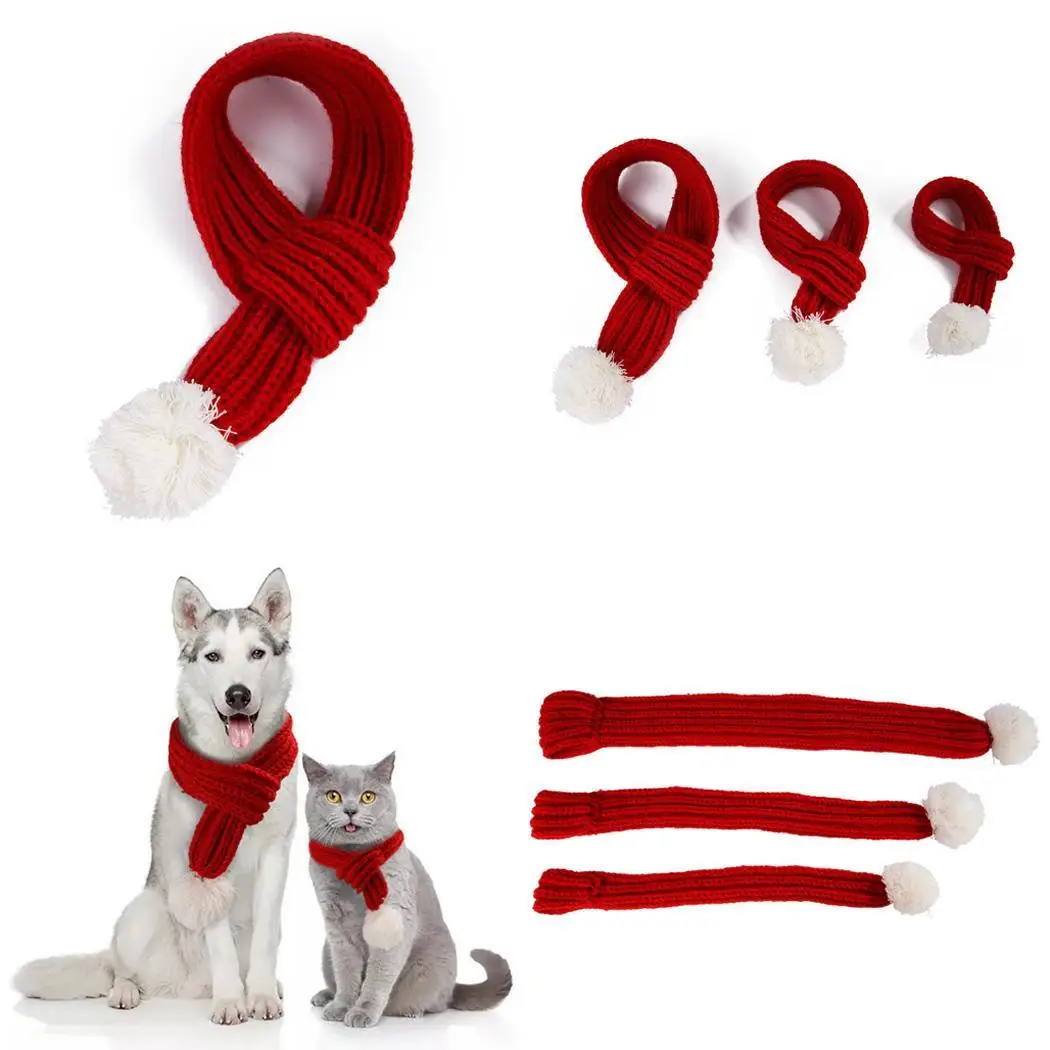 Милый Рождественский шарф для питомца, собаки, кошки, зимний теплый шарф, вязаные, повседневные, вечерние, красный шарф, однотонные рождественские подарки для домашних животных
