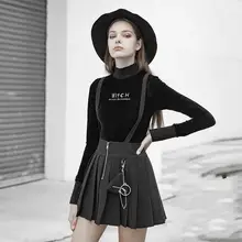 Панк Rave women's Goth с высокой талией плиссированная подвеска юбка черный PQ477BQ Азия Размер S-L