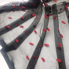 1 м/лот, 135 см, сетчатая фатиновая кружевная ткань с вышитыми красными губами, детская одежда, женское платье, костюм, ткань