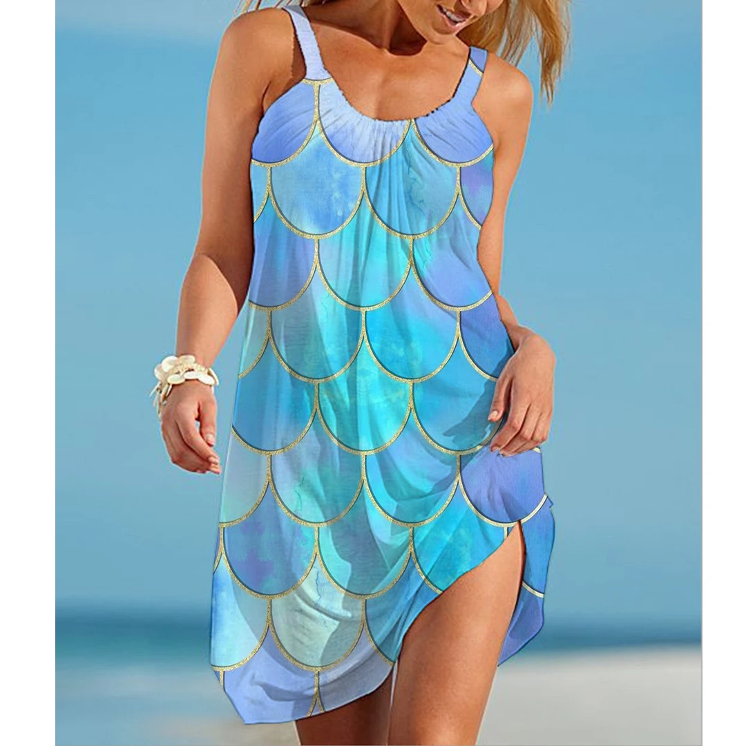 Женское пляжное платье без рукавов винтажное с 3D-принтом лапы рыбы и собаки