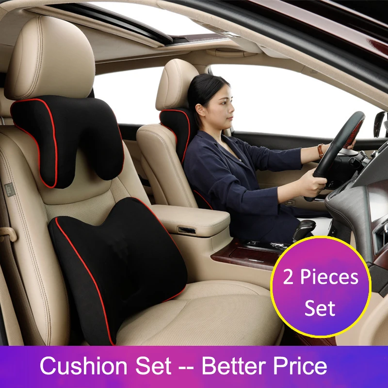 

PurenLatex Memory Foam 3Pcs Set Car Pillow Headrest Seat Back Cushion Protect Neck Cervical Vertebra Auto Support Waist Lumbar