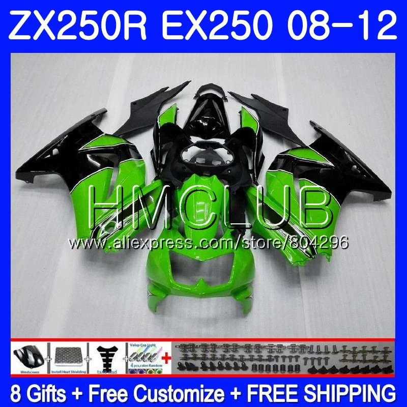 Body For KAWASAKI NINJA EX250 ZX250R 2008 2009 2010 2011 2012 9JK.5 ZX 250R stock green ZX-250R EX 250 08 09 10 11 12 Fairings Body For KAWASAKI NINJA EX250 ZX250R 2008 2009 2010 2011 2012 9JK.5 ZX 250R stock green ZX-250R EX 250 08 09 10 11 12 Fairings