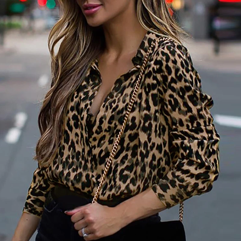 

Fashion Woman Blouses 2019 Sexy Leopard Print Blouse Women Long Sleeve Buttons Shirt Femme Office Womens Tops And Blouses Blusas