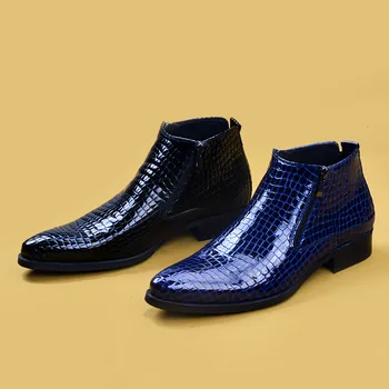 

Europe Men's Leather Martin Boots British Business Casual Bright Shoes Men's High Boot Men