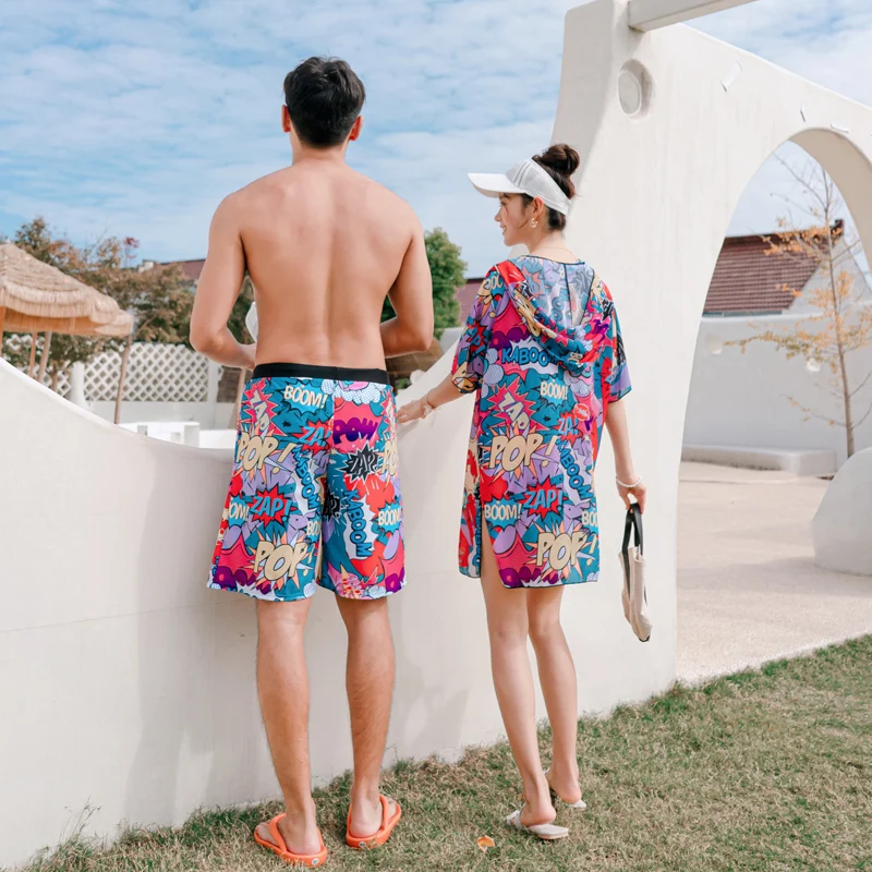 Swimming Sport Suit Couple Swimsuit Men's Shorts Women's Bikini Set Covers  Family Beach Wear Brazilian Print Surfing Suit - AliExpress