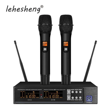 

Professional UHF Wireless Microphone System Karaoke Microphone Black Handheld Dual Channels Automatic Frequency Adjustable