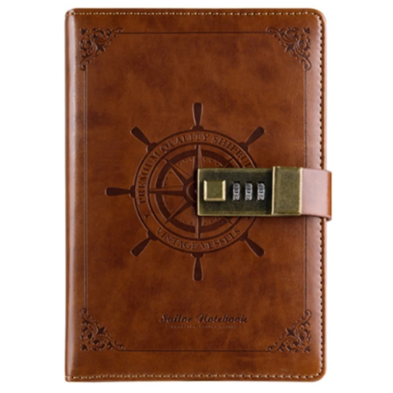 

AMS-B6 Vintage Notepad Notebook Diary Daily Memos Planner Agenda Notebook Pu Leather Sketchbook with Lock Office Student Passwor