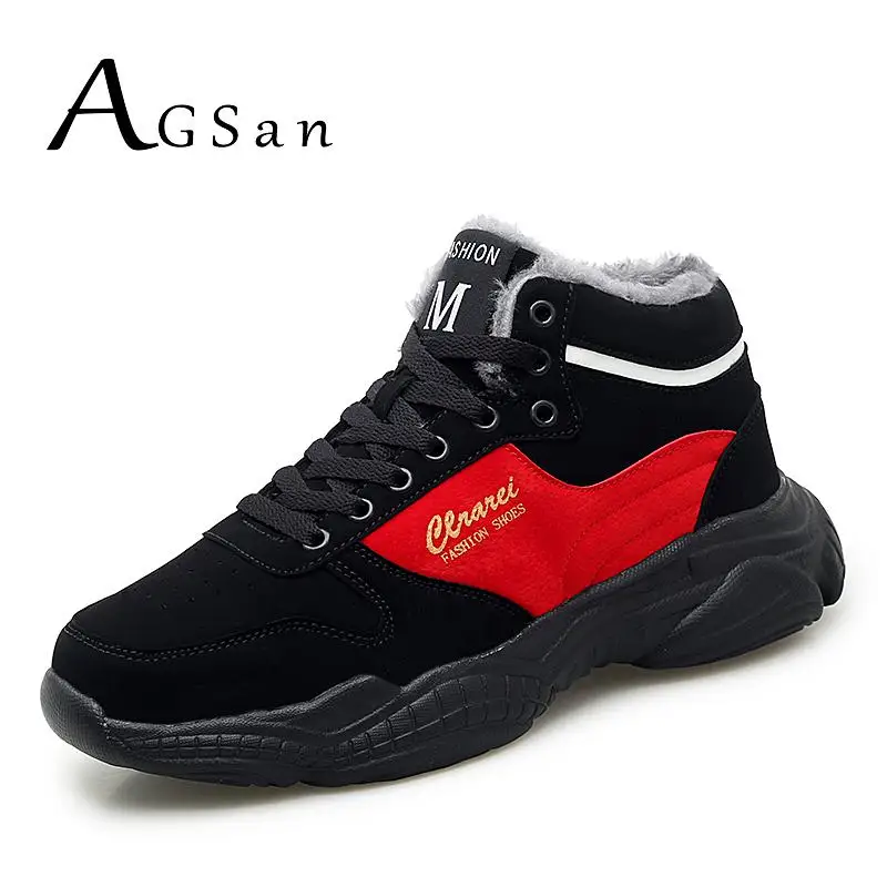 AGSan/мужские зимние ботинки; модные кроссовки; теплые плюшевые ботинки; пара зимних кроссовок; мужская обувь на шнуровке; Размеры 35-46
