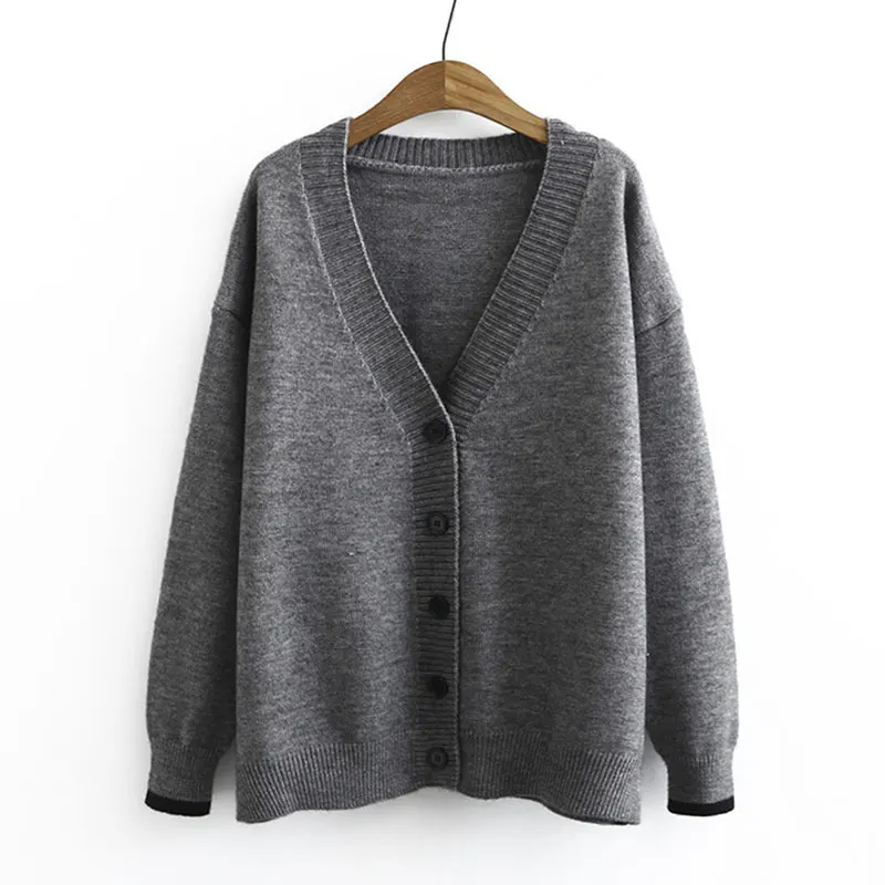 

new autumn Cardigan Loose V neck Single breasted Cuffs Contrast color knitting Women's sweater cardigans for women 2020