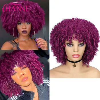 

HANNE Short Synthetic Wigs For Black Women Purple/Black/Red Natural Afro Kinky Curly High Temperature Wigs