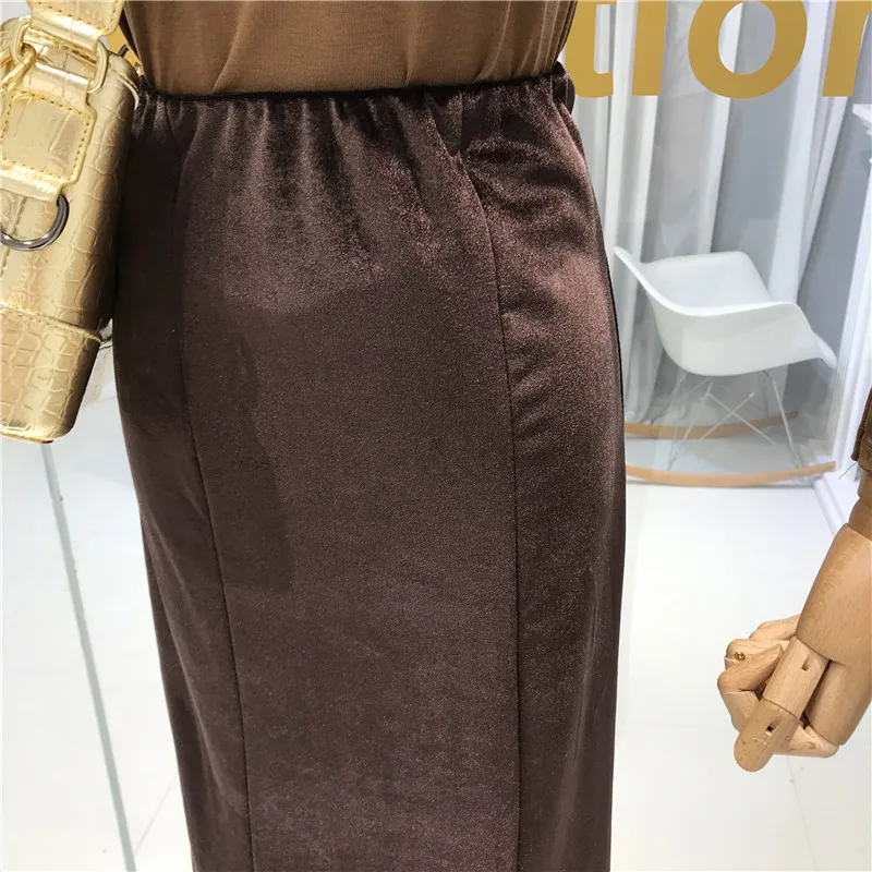 Бархатная винтажная длинная юбка женские юбки Mujer Moda Осень Зима Высокая талия юбка элегантные вечерние платья для женщин сексуальные