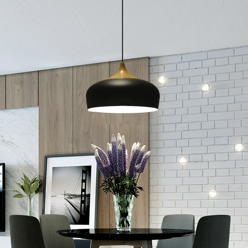 

Modern Simple White Black Wood Pendant Light Nordic Restaurant Pendant Lamp Oak Lamp E27 Socket Hanging Light for Living Room