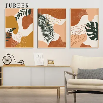 

Abstract Leaf Canvas Painting Orange Geometry Posters on The Wall Pictures for The Home Wall Art for Living Room Scandinavian
