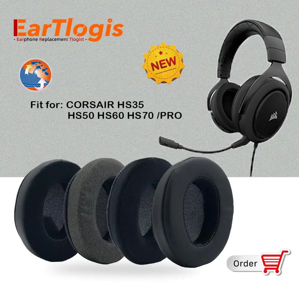 EarTlogis Replacement Ear pads for CORSAIR HS50 HS60 HS70 HS35 PRO Headset Parts Earmuff Cover Cushion Cups Pillow