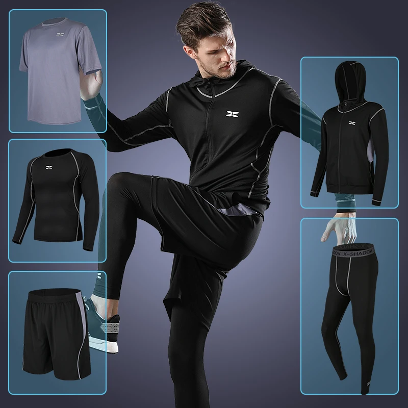 Dry Fit Men's Training Sportswear Set Gym Fitness Compression Sport Suit  Jogging Tight Sports Wear Clothes 4XL5XL Oversized Male