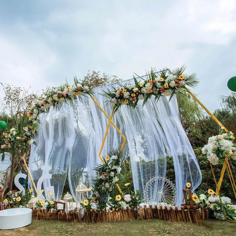 

Wedding Arch Metal Geometric Props Artificial Flower Shelf Road Lead Romantic Floral Stand Backdrop Decoration