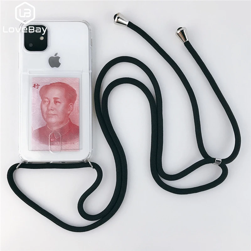 ID Credit Card Slot Holder Clear Phone Case For iPhone 11 Pro XS MAX X XR 8 7 6S Plus Soft TPU Chain Necklace Lanyard Back Cases |