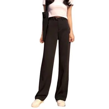 

Black High waist Casual Pants Women Loose Spring Summer 2020 New Women's Korean Slim Button Fly Straight Pants Plus Size 2xl