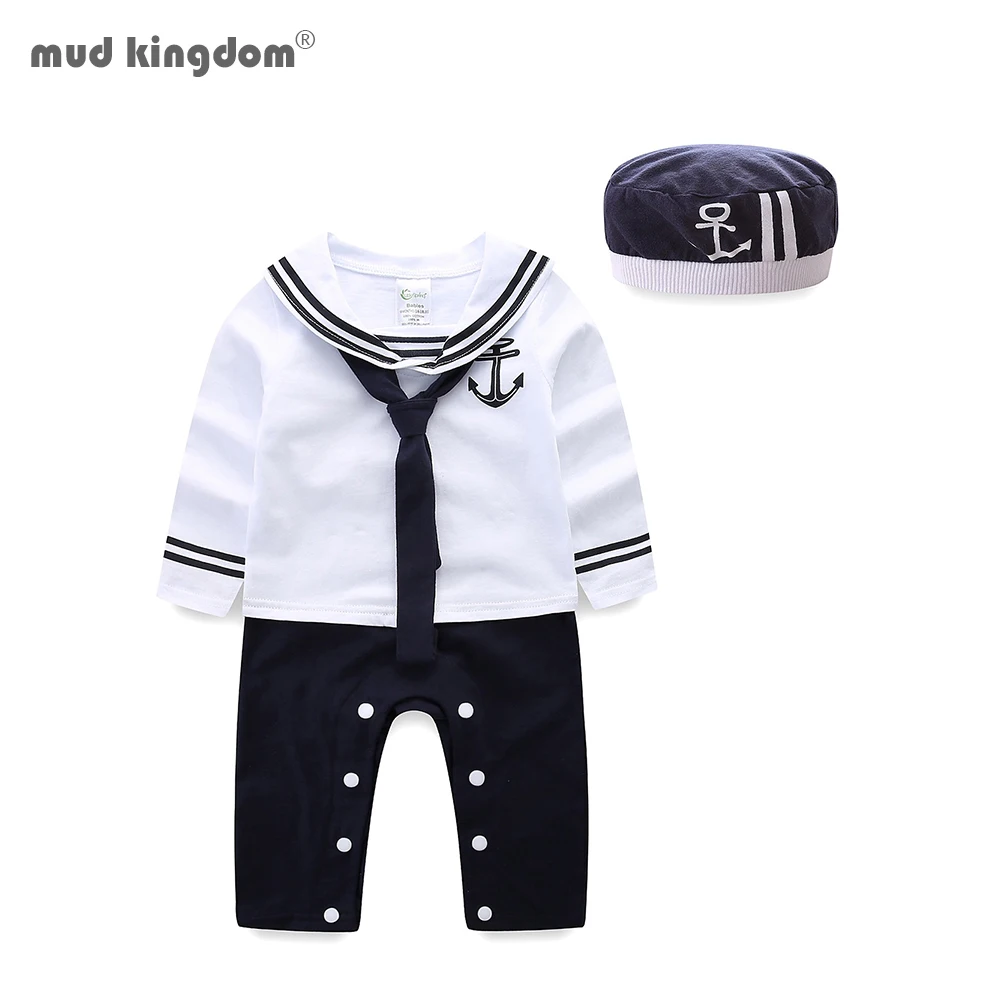 

Mudkingdom Baby Boys Rompers Cotton Long Sleeve Sailor Style and Hat 2Pcs Jumpsuit Kids Clothes