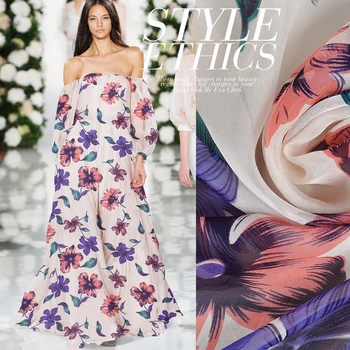 

3 Meter 100% Natural Silk Scarf Sunscreen Beach Vacation Dress Fabric Printed Chiffon Pink Floral Lovers