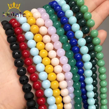 

8mm Blue Pink Red Green Glass Beads Smooth Round Loose Spacer Beads For Jewelry Making DIY Bracelet Accessories 15Inches/Strands