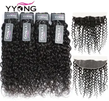 

Yyong 13x4 Lace Frontal With Bundles 3/4 Piece Remy Brazilian Water Wave Human Hair Bundle With Frontal Low Ratio Hair Extension