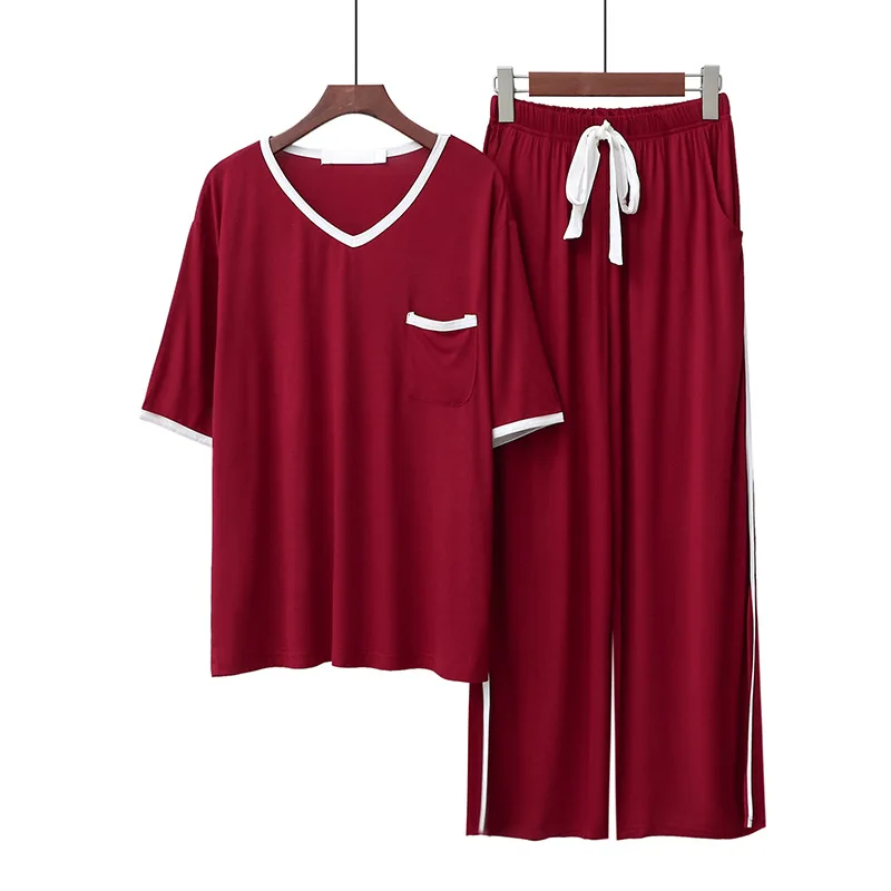 

Летняя женская серая Пижама, Повседневная Свободная Женская домашняя одежда, мягкая Пижама, однотонная женская пижама из модала