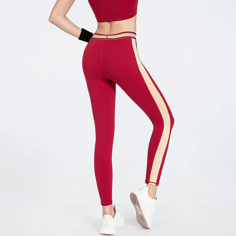 Seamless Sports Fitness Yoga Leggings Ladies Yoga Pants Striped Contrast Color Stitching High Waist Tight Abdomen Sports Pants Seamless Sports Fitness Yoga Leggings Ladies Yoga Pants Striped Contrast Color Stitching High Waist Tight Abdomen Sports Pants