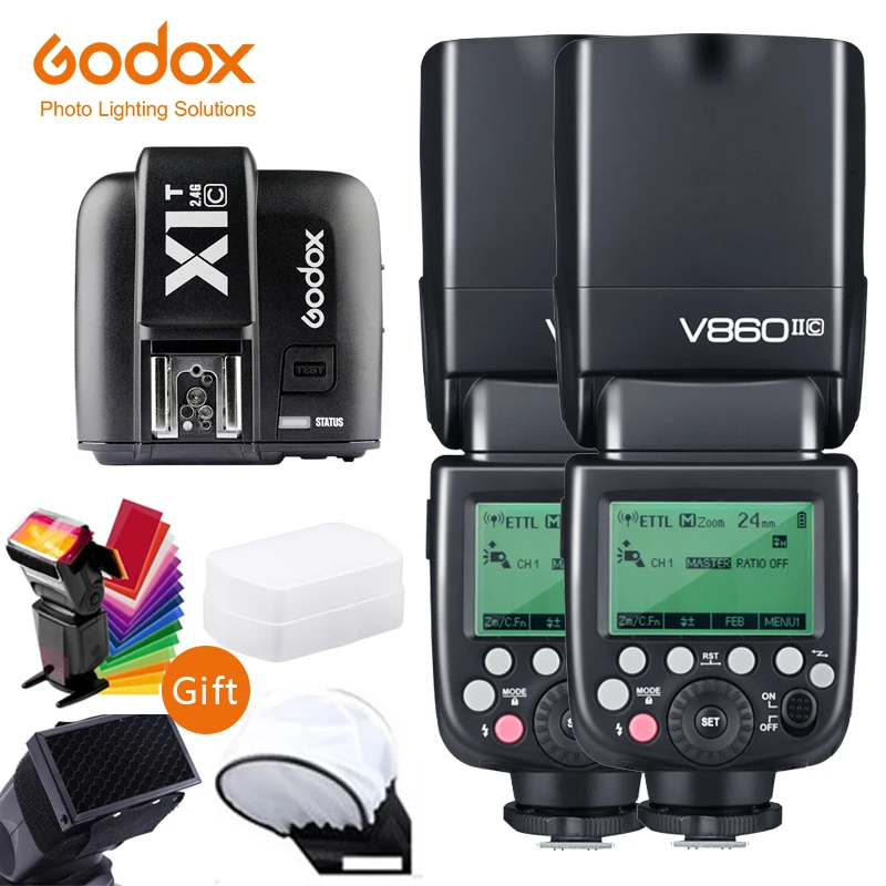 Godox V860II-C V860IIC Speedlite GN60 вспышка для фотокамер Speedlite HSS 1/8000s ttl вспышка светильник X1T-C беспроводной триггерный передатчик вспышки для камеры Canon - Цвет: 2pcsV860IIc with X1C