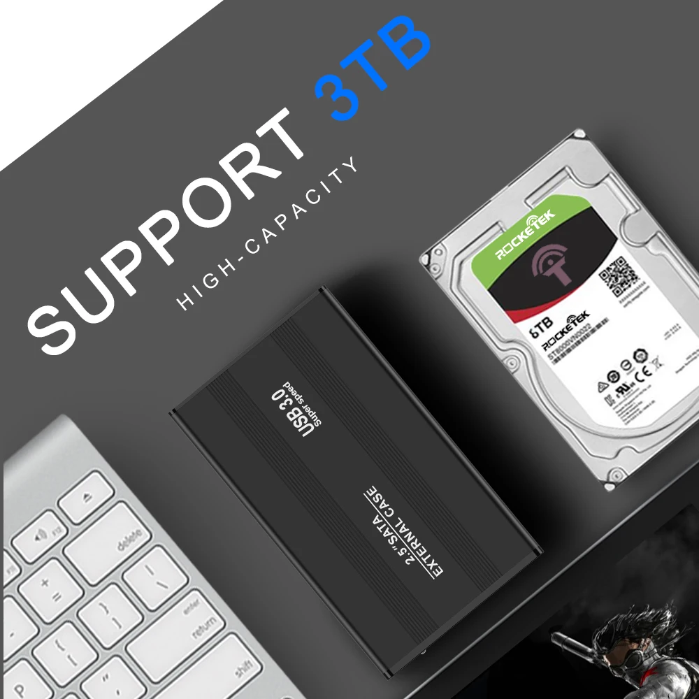 Rocketek чехол для жесткого диска алюминиевый 2,5 дюймов SATA для USB 3,0 SSD адаптер Коробка для жесткого диска внешний корпус для ноутбука Настольный ПК