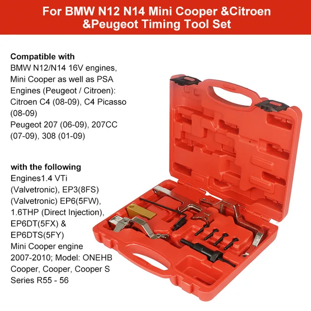 MR CARTOOL Engine Timing Camshaft Alignment Locking Tool Set For BMW N12 N14 Mini Cooper &Citroen &Peugeot 3