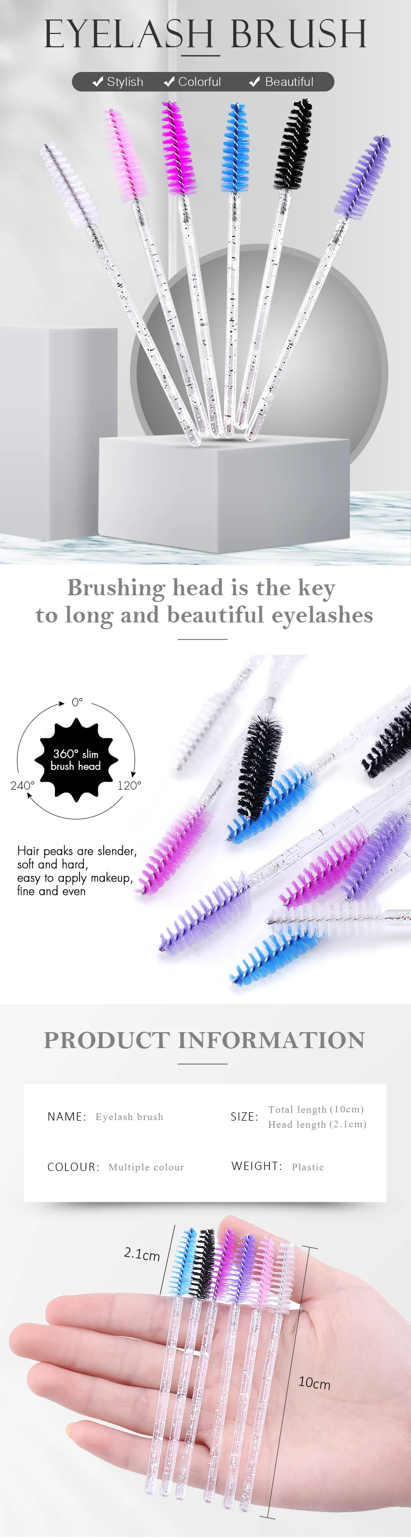 50Pcs Makeup brushes Disposable Crystal Eyebrow brush Diamond Handle Mascara Wand Applicator Eye Lashes Eyelash Extension Tool