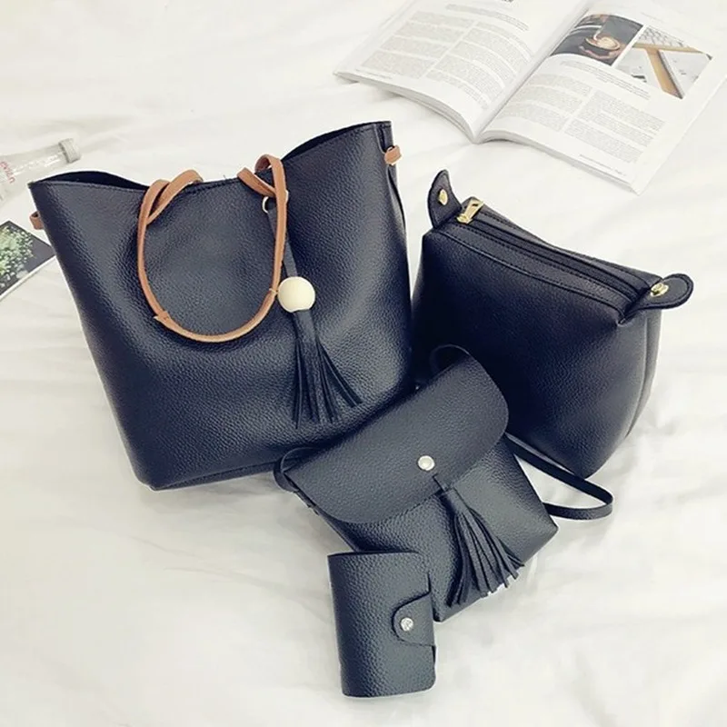 

New Korean-Style Embossed Leather Different Size Bags Four-Piece Handbag Fashion Handbag Large Capacity Shoulder/Crossbody Bag