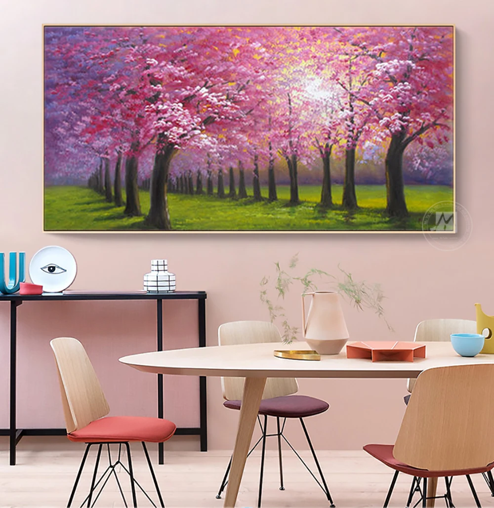 

Pink flower wall art canvas painting handmade cherry abstract Modern decorative painting for living room Landscape wall art