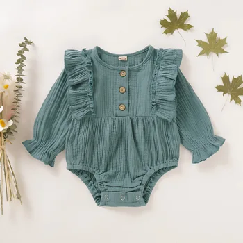 

0-24M Newborn Baby Girl Clothes Toddler Solid Ruffle Long Sleeve Romper Infant Soft Jumpsuit Outfit Sunsuit Clothing