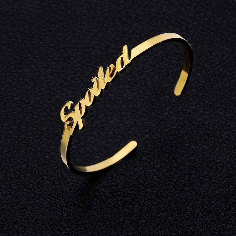 

Custom Name Bracelet Gold Customize Stainless Steel Nameplate Bracelets Personalized Bangles For Women Men Kids Gift For Her BFF