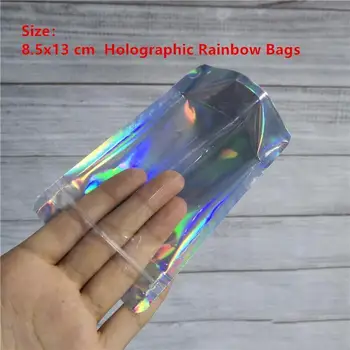 

8.5x 13cm Holographic Rainbow Color Mylar Bags By Space Seal Fda Approved Resealable Food Safe Bags