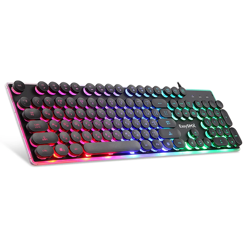 

Mechanical Russian Keyboards 104 Keycaps Retro Round Glowing Keycap RGB Backlit Wired Gaming Keyboard for PC Laptop Tablet