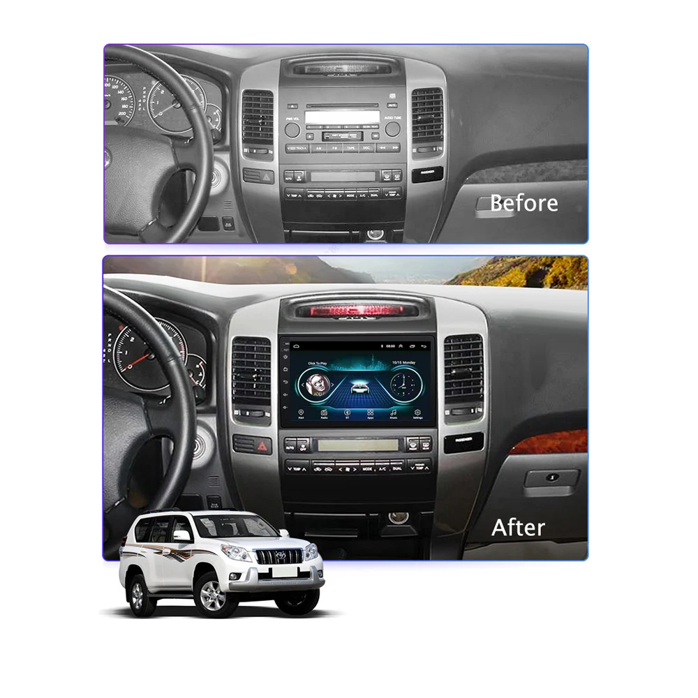 Для Toyota Prado 2004-2009 Автомобильный dvd-плеер gps навигационная мультимедийная система wifi HD 2.5D экран Android 8,1 четырехъядерный " Carplay