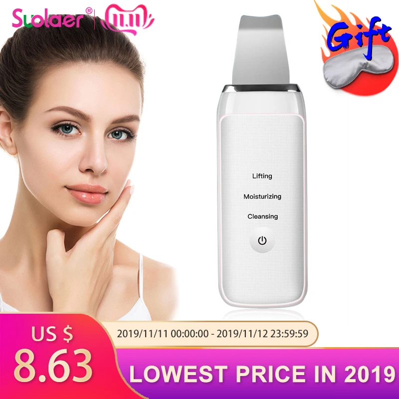 

Rechargeable Ultrasonic Face Skin Scrubber Face Cleaning Peeling Vibration Blackhead Removal Exfoliating Pore Cleaner Tools