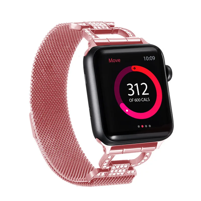 Миланский Браслет, Браслет с бриллиантами ремешок для наручных часов Apple Watch 38 мм, 42 мм, 40 мм 44 наручных часов iwatch серии 5/4/3/21 Нержавеющая сталь ремень для женщин