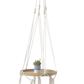 

Bohemia Macrame Hanging Plant Support Wood Shelf Plate Handmade Nordic Home Bedroom Decor Bed Side Small Stuff Organizer