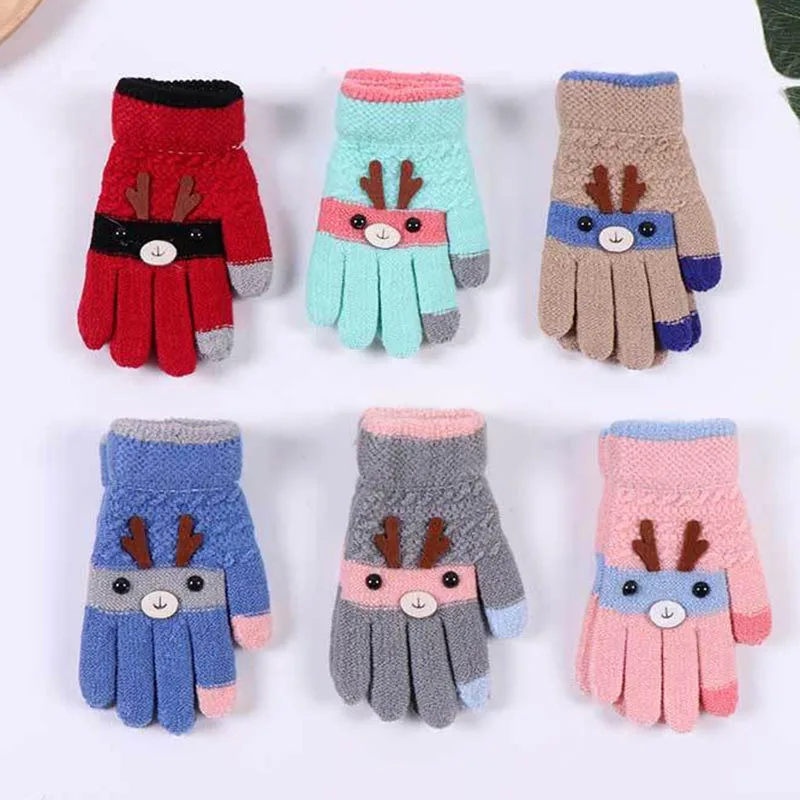 

Children's Gloves Winter Knitted Warm All Fingers Lovely Thickened Children Boys And Girls 5-Finger Gloves 4-9 Years