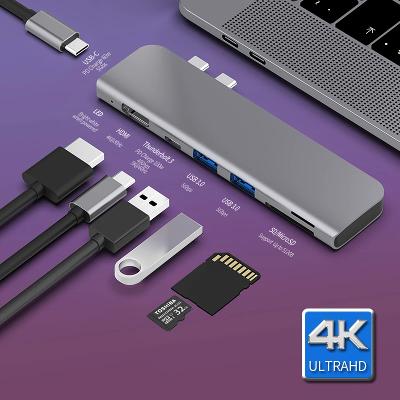 USB 3 1 Type C концентратор HDMI адаптер 4K Thunderbolt 0 TF SD считыватель слот PD для MacBook Pro/Air