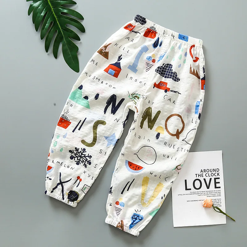 Детские летние хлопковые брюки с защитой от комаров шаровары для мальчиков и