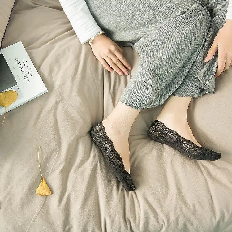 5 шт сексуальные кружевные носки для женщин, Нескользящие дышащие женские невидимые низкие носки