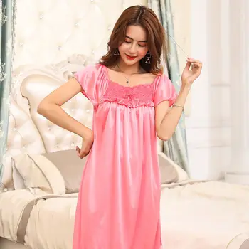 

2019 Women Sexy Sleepwear Soild Color Thin Silk Spandex Summer Short Sleeve Nightdress Lingerie Ice Silk Home Clothing!!