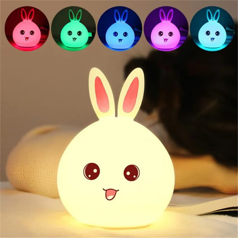 

Rabbit LED Night Light For Children Baby Kids Bedside Lamp Multicolor Silicone Touch Sensor Tap Control Nightlight