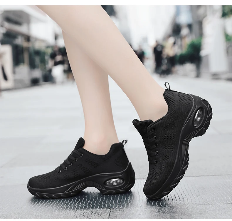 Walking Shoes 2021 New Women Breathable Casual Shoes Outdoor Light Weight Frenulum Casual Walking Platform Ladies Sneakers Black