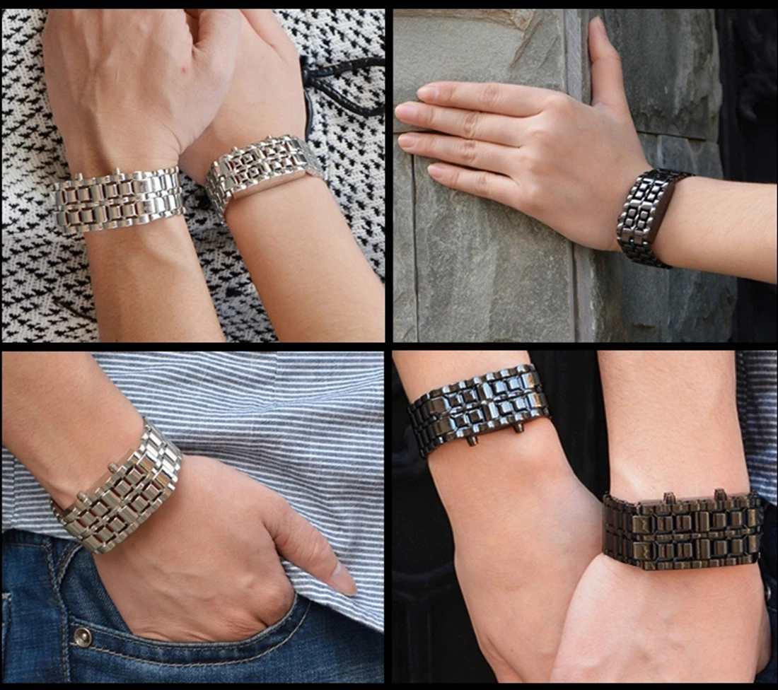 Lava Iron Samurai Men's Watch Luxury Stainless Steel Band LED Watches Date Hour Punk Bracelet Sport Wristwatches reloj hombre